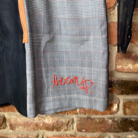 Heron Preston High Neck Rhinestone Mesh Leather Wool Mini Dress Size Small - Picture 7 of 10